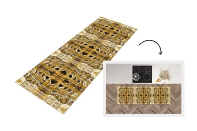 Keukenloper - Loper keuken - Goud - Afrika - Patronen - Dieren - 150x50 cm - Keukenloper vinyl