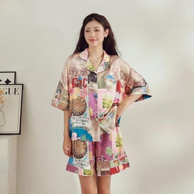 Pyjama's, Damespak met cartoonprint, Korte mouwen en shorts, High-end kleding voor thuis, Kan buiten gedragen worden XXXL