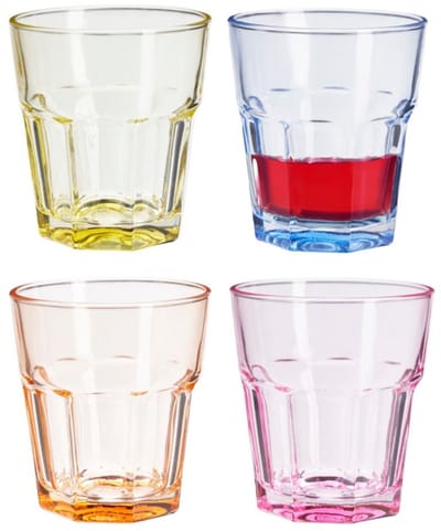 Excellent Houseware Waterglazen/drinkglazen Coloris - 4x - transparant kleurenmix - 300 ml