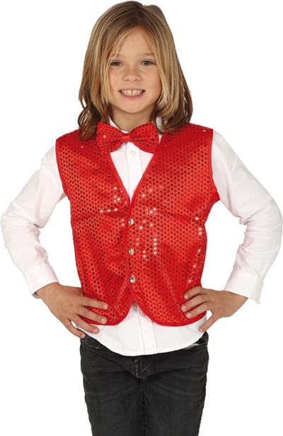 Verkleed set voor kinderen - gilet en vlinderstrikje - rood - pailletten - one size - carnaval