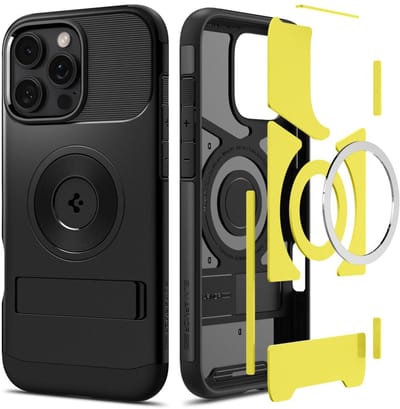 Spigen Slim Armor MagFit Hoesje Geschikt voor Apple iPhone 16 Pro Max | Back Cover Compatibel met MagSafe | met Standaard | Air Cushion technologie | Zwart