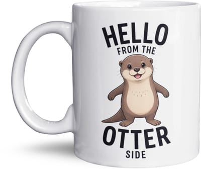 NietMokken.nl - Hello From the Otter Side – Keramische Koffiemok 325 ml – Inclusief gratis NietMokken® viltje – Aan beide zijden bedrukt - Leuke Woordgrap Mok