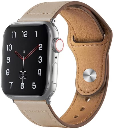 Stravo PU-Leren Horlogeband met Drukknopsluiting – Comfortabel Bandje van PU-Leer – Geschikt voor Apple Watch 42mm (Series 11/10), 41mm (Series 9/8/7), 40mm (Series 6/5/4, SE 3/2/1), 38mm (Series 3/2/1) – Beige