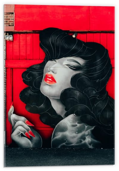 Acrylglas - Muurschildering Vrouw met Rode Lippen - 40x60cm Foto op Acrylglas (Wanddecoratie op Acrylglas)