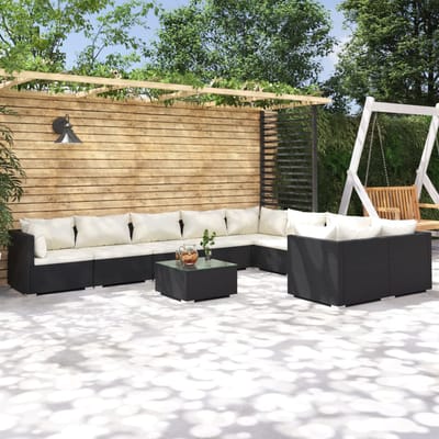 vidaXL - 10-delige - Loungeset - met - kussens - poly - rattan - zwart