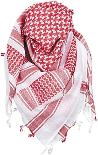 PromoHome Vierkante Sjaal met Franjes - Rode en Witte Shemagh Omslagdoek - 115x110 cm - 100% Katoen - Unisex Accessoire voor Heren en Dames