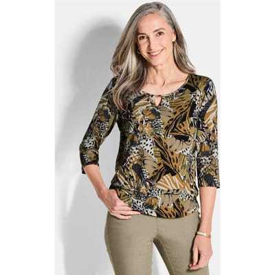 Jersey shirt met dierenprint - honing / gedess. - Gr. 44 van Goldner Fashion