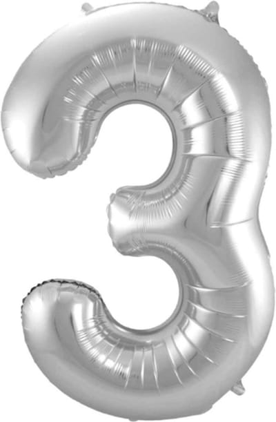 LUQ - Cijfer Ballonnen - Cijfer Ballon 3 Jaar zilver XL Groot - Helium Verjaardag Versiering Feestversiering Folieballon