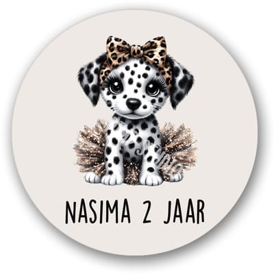 25x Traktatiestickers Dalmatier pup Naam & Leeftijd – schattige Sluitzegels -panterprint - sluitstickers Pimp Studio