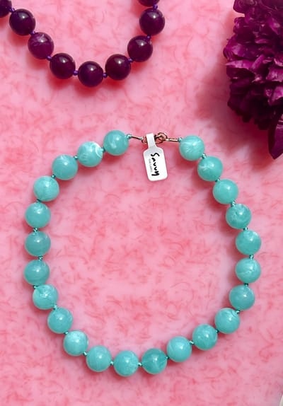 Ketting - colour stone necklace - groene statement ketting - koordketting - statement ketting - ketting met kralen - blauw ketting - ketting met gekleurde kralen - chunky ketting - blue necklace - lange kralenketting - kralenketting - schakelketting