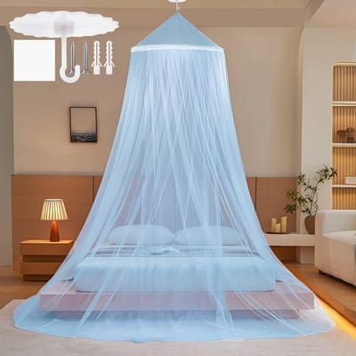Mosquito Net voor Dubbele en Enkele Bedden, Lichtblauw, Ideaal voor Binnen en Buiten Gebruik, Insectenwerend, Draagbaar en Eenvoudig te Installeren