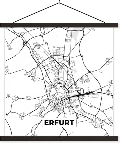 Posterhanger incl. Poster 60x60 cm - Schoolplaat - Erfurt - Stadskaart - Plattegrond - Kaart - Textielposter - Zwarte latten - Stadskaart