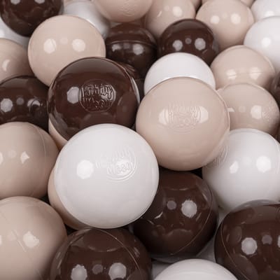 KiddyMoon 300 ballen/7cm kinderballen speelballen voor ballenbad baby éénkleurige plastic ballen made in eu, pastel beige/bruin/wit