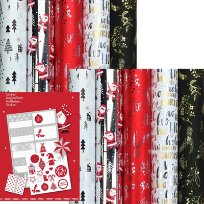 CHAMONIX - Metallic kerstpapier assortiment cadeaupapier inpakpapier - 150 x 70 cm - 10 rollen - inclusief labels