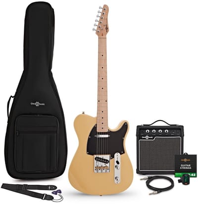 Knoxville elektrische gitaar Butterscotch, 10W gitaarversterker & accessoirepakket