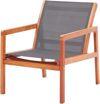 Loungestoel Hout - Tuinstoel Relax - Buiten Ontspannen - Waterbestendig Textileen - 60 x 83.5 x 77.5 cm - Grijs