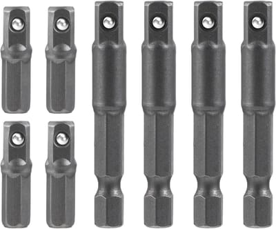 Set van 8 universele steeksleuteladapters, 1/4 inch hex adapter voor boormachines en schroevendraaiers, geschikt voor moeren en bouten