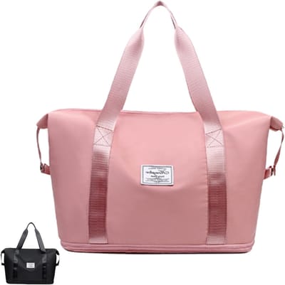 Vouwbare en Uitbreidbare Reisbag met Schoencompartiment voor Dames, Ideaal voor Vakantie en Sport, Roze Weekendtas