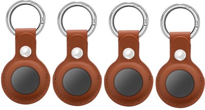 Geschik voor AirTag-etui met sleutelhanger PU-leer, 4-pack