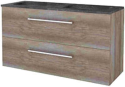 Basic-Line Start 46 Badkamermeubelset - 120 x 46 cm - Met Grepen - 2 Lades - Hardstenen Wastafel - 2 Kraangaten - Scotch Oak
