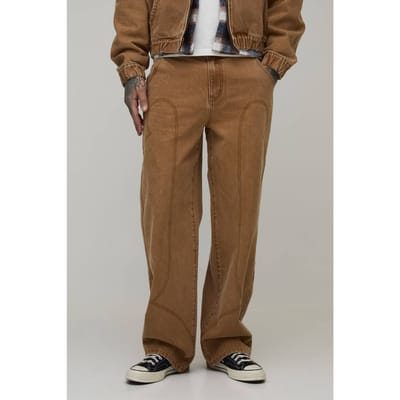 Lange Gewassen Western Detail Baggy Jeans | Tan | Size 30