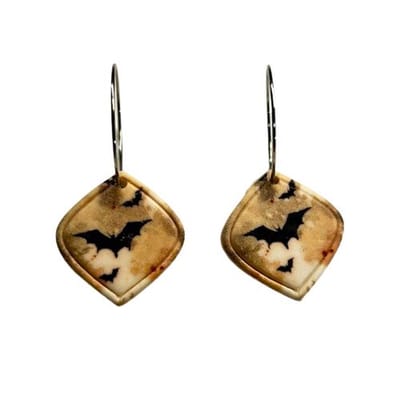 2 Love It Bats oranje facet - oorbellen - handgemaakt van polymeerklei - Halloween vleermuis oorbellen - stainless steel hoops
