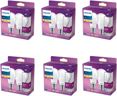 Philips Voordeelverpakking - E27 - LED Standaardlamp - Mat - 60W - Dimbaar - Warmwit Licht - Set van 12 Stuks