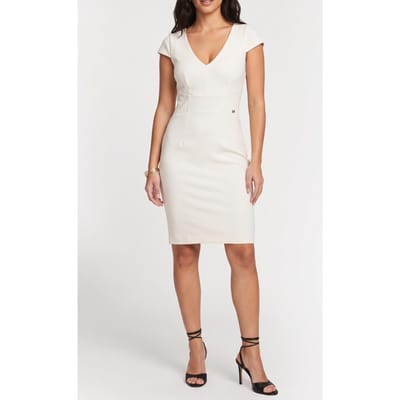 GUESS Odette Dress Pale Pearl Maat: 40 | Midi Jurken Outlet | Dames | Wit