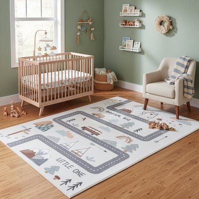 Dailygoods- Vloerkleed 160x230 cm - Speelvloerkleed - Kinderkamer - Wegensmotief - Voertuigen - Creatief rollenspel - Speelkleed