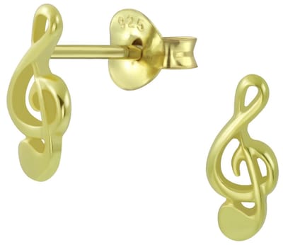 Joy|S - Zilveren muzieksleutel oorbellen - 4 x 9 mm - G sleutel - gold plated