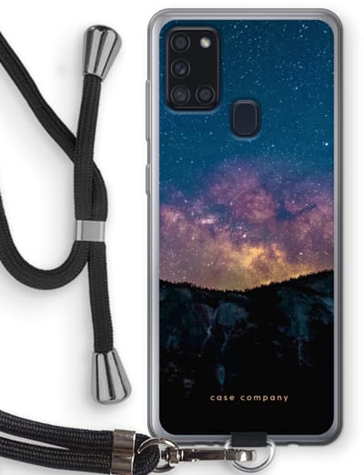 Case Company® - Hoesje met koord geschikt voor Samsung Galaxy A21s hoesje met Koord - Travel to space - Telefoonhoesje met Zwart Koord - Bescherming aan alle Kanten en Over de Schermrand