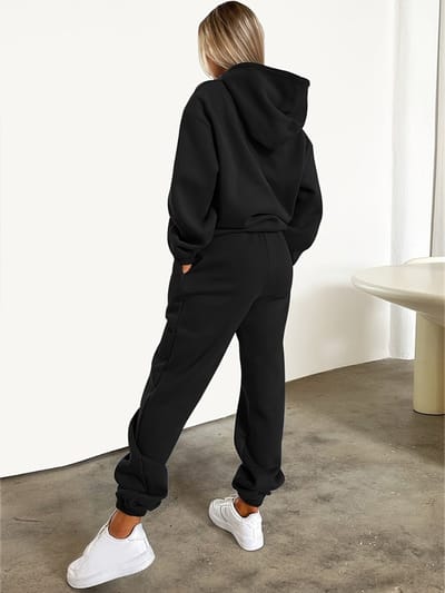 Livano Joggingpak Dames - Huispak - Trainingspak - Volwassenen - Capuchon - Jogging Pak - Joggingspak - Zwart - Maat M