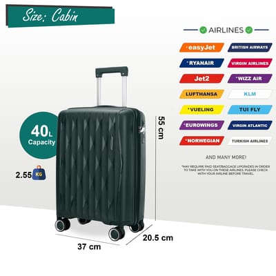 Robuuste harde koffer voor in de cabine 37,5 x 20,5 x 55 cm TSA-bagage Geschikt voor Easyjet, Ryanair, Wizzair