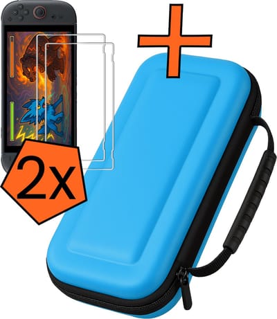 Hoesje Geschikt voor Nintendo Switch 2 Hoes Bescherm Case Hardcover Met 2x Screenprotector - Hoes Geschikt voor Nintendo Switch 2 Case - Blauw