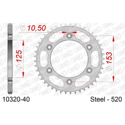 Stalen tandwiel Afam 520 40 dents