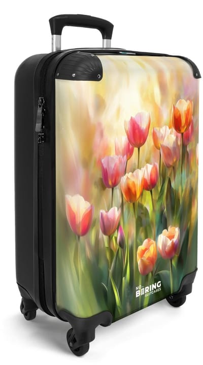 NoBoringSuitcases.com® - Handbagage koffer lichtgewicht - Reiskoffer trolley - Tulpen in pastel kleuren - Reis rolkoffer met wieltjes - Carry on reistrolley op wielen - Luggage suitcase - 55x40x20 en 55x35x25 - Bagage 55 cm