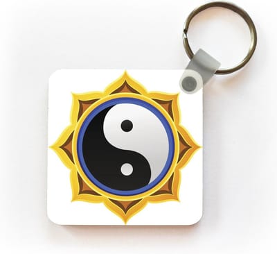 Sleutelhanger - Uitdeelcadeautjes - Een illustratie van Yin en Yang in een zonnebloem - Plastic