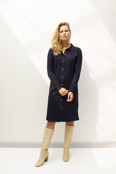 MOOI! Company - Jurk & Tuniek - Model IRIS -  Dames Overhemd Jurk - Doorknoop Tuniek - Kleur Navy - Maat XS