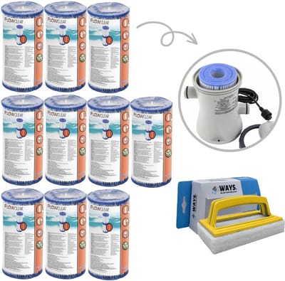Bestway - Type I filters geschikt voor filterpomp 58381 - 10 stuks & WAYS scrubborstel