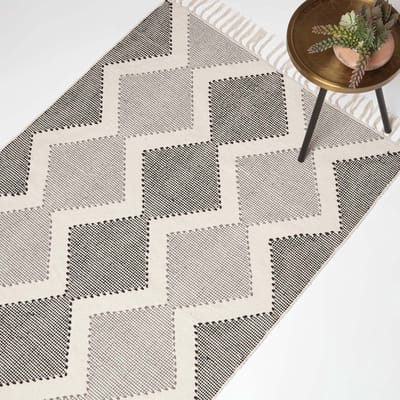 Homescapes Malmö geometrisch geweven vloerkleed 90 x 150 cm - katoenen vloerkleed crème-grijs-zwart