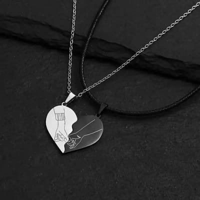 Mode Roestvrijstalen Hart Puzzel Slot Sleutel Hanger Koppel Ketting Hangers Kettingen Voor Geliefden Valentijnsdag Sieraden 50cm black