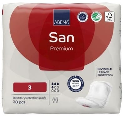 ABENA San 3, 196x Absorberende Inlegger, Karton, te Dragen in aansluitend Ondergoed- Voor Lichte tot Matige Urineverlies - Absorptie 500 ml, rood