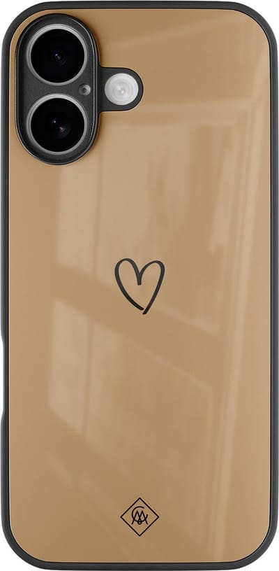 Casimoda® hoesje - Geschikt voor iPhone 16 - Hart Bruin - Luxe Hard Case Zwart - Backcover telefoonhoesje - Bruin/beige