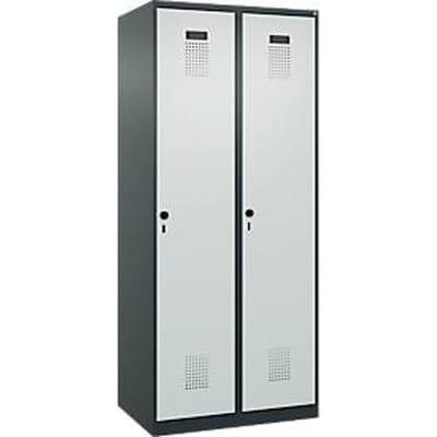 C+P Evolo Plus garderobekast, 2 vakken, rechts scharnierend, veiligheidsdraaistang, B 800 x D 500 x H 1850 mm, antracietgrijs/lichtgrijs