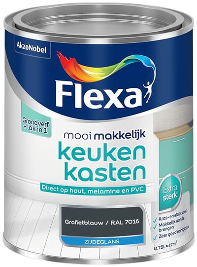 Flexa - Mooi Makkelijk Keukenkasten Zijdeglans - Grafietblauw / Ral 7016 - Mengverf - 750 Ml