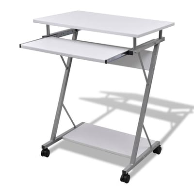 Bureau d'ordinateur chariot pour ordinateur bureau PC bureau de bureau bureau pour ordinateur portable sur roulettes blanc