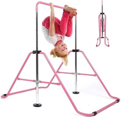 Rekstok voor Kinderen - Duikelrek voor Thuis - Turnen - Gymnastiek - Opvouwbaar - Binnen en Buiten - In Hoogte Verstelbaar - Jongens en meisjes - Roze
