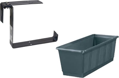 Kunststof plantenbak antraciet rechthoekig 40 cm met 2 verstelbare railing beugels