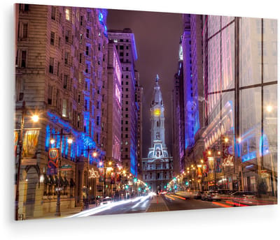 ® Glasschilderij 180x120 cm - Schilderij acrylglas - Philadelphia - Licht - Huis - Foto op glas - Muurdecoratie woonkamer - Wanddecoratie slaapkamer - Schilderijen