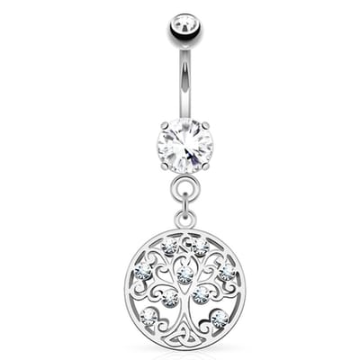 Navelpiercing life tree met CZ steentjes - zilver - LMPiercings